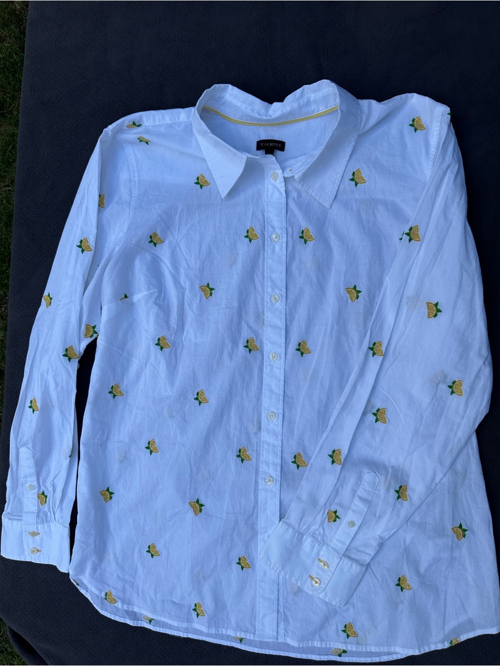 Talbots Classic Cotton Shirt featuring an all-over embroidered lemon